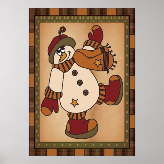 Old Fashion Styled Snowman Art in Play Poster (Voorkant)