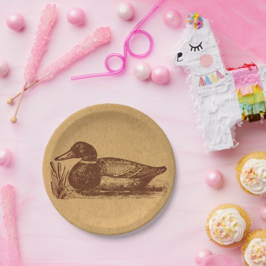 Old Fashioned Antiek Duck Art Papieren Bordje (Feest)