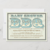 Old Fashioned Baby shower BBQ in Blue Invitation Kaart (Voorkant)