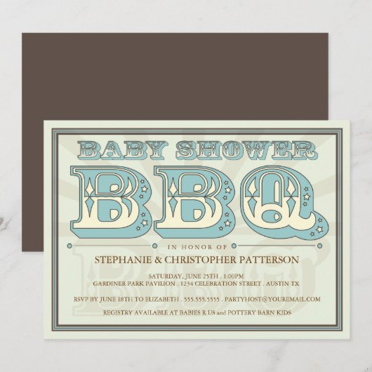 Old Fashioned Baby shower BBQ in Blue Invitation Kaart (Voorkant / Achterkant)