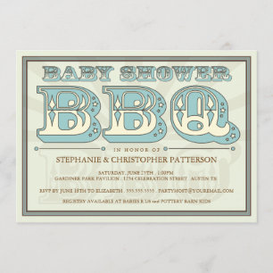 Old Fashioned Baby shower BBQ in Blue Invitation Kaart