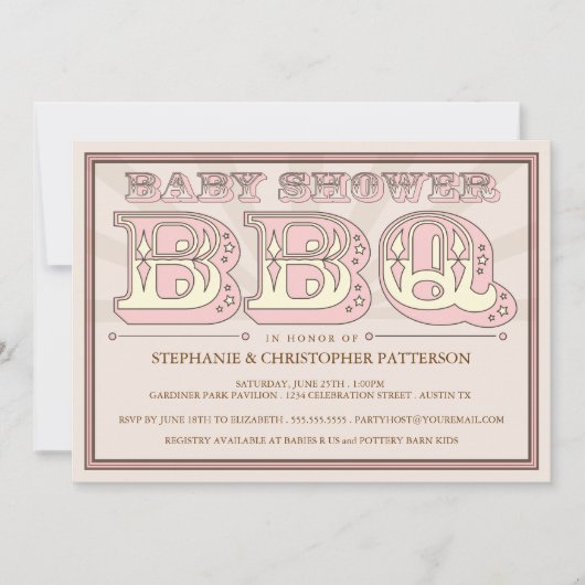 Old Fashioned Baby shower BBQ in Pink Invitation Kaart (Voorkant)