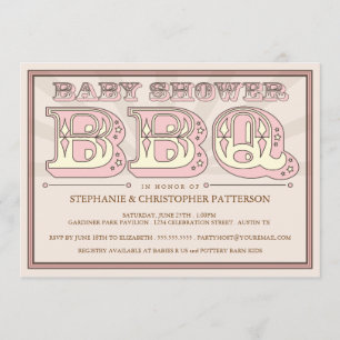 Old Fashioned Baby shower BBQ in Pink Invitation Kaart