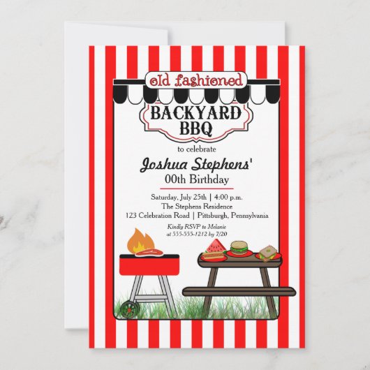 Old Fashioned Backyard BBQ Birthday Party Kaart (Voorkant)