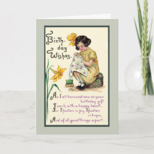 Old Fashioned Birthday Wishes vinrage card Kaart