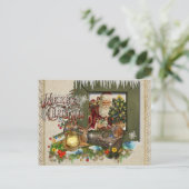 Old Fashioned Cabin Window Briefkaart voor Kerstmi (Staand voorkant)