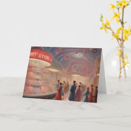 Old Fashioned Candy store at Christmas Kaart (Gele Bloem)