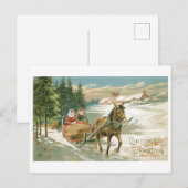 Old-fashioned Christmas, Horse sled Feestdagenkaart (Voorkant / Achterkant)