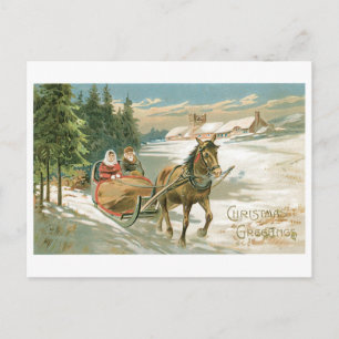 Old-fashioned Christmas, Horse sled Feestdagenkaart
