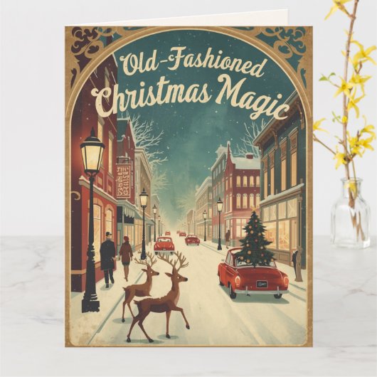Old-Fashioned Christmas Magic; Holiday Greeting Kaart (Gele Bloem)