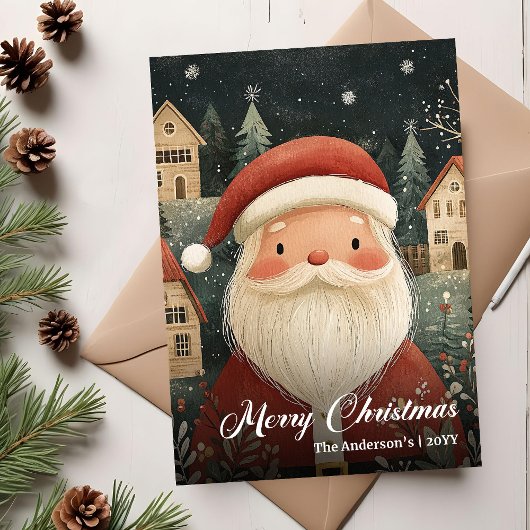Old fashioned Christmas Santa card rustic message Feestdagenkaart