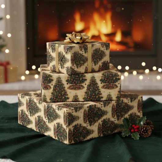 Old-Fashioned Christmas Tree Vintage Holiday Cadeaupapier