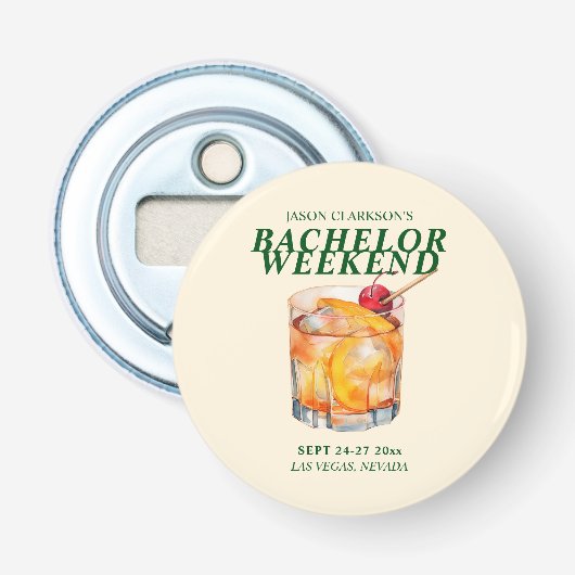 Old Fashioned Cocktail Bachelor Weekend Button Flesopener (Voorkant)
