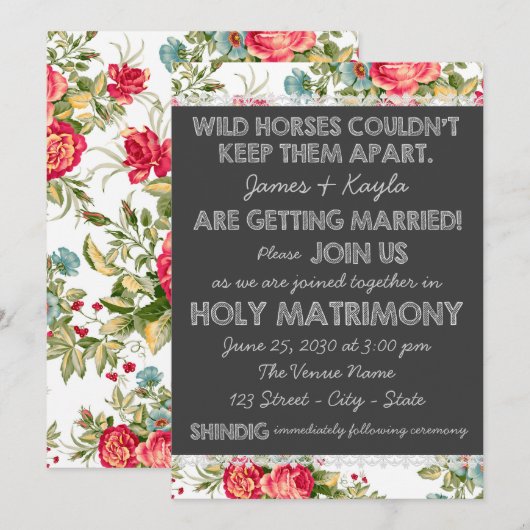 Old Fashioned Country Roos Chintz bruiloft Kaart (Voorkant / Achterkant)