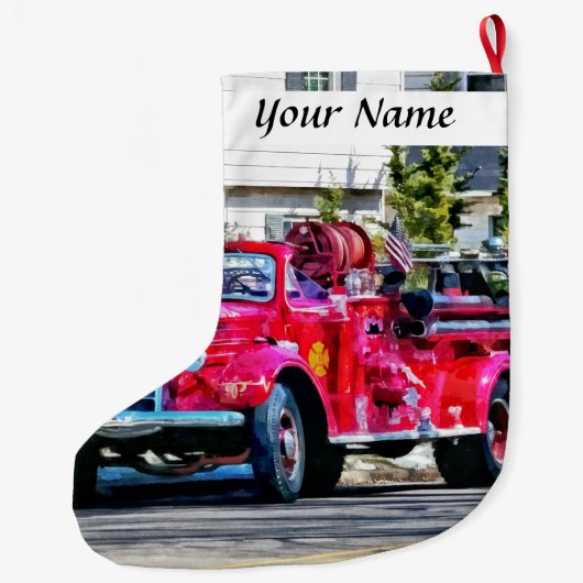 Old Fashioned Fire Truck Grote Kerstsok (Achterkant)