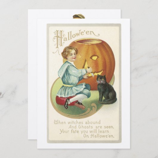 Old Fashioned Halloween Pumpkin Carving Invitation Kaart (Voorkant / Achterkant)