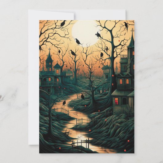 Old Fashioned Halloween Town  Halloween Kaart (Achterkant)