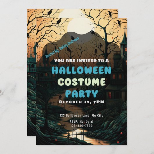 Old Fashioned Halloween Town  Halloween Kaart (Voorkant / Achterkant)