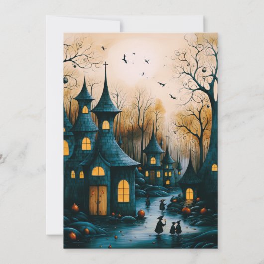 Old Fashioned Halloween Village Halloween Kaart (Achterkant)