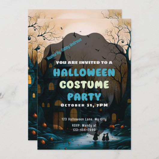 Old Fashioned Halloween Village Halloween Kaart (Voorkant / Achterkant)