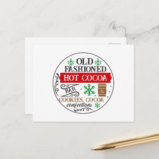 Old Fashioned Hot cacao bar Kerstmis Feestdagenkaart (Voorkant / Achterkant in situ)