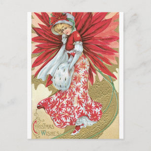 Old Fashioned Kerstmis Poinsettia Lady Feestdagenkaart