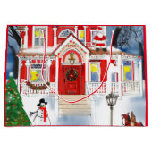 Old Fashioned kerstscene Victoriaans House Snow Groot Cadeauzakje (Voorkant)