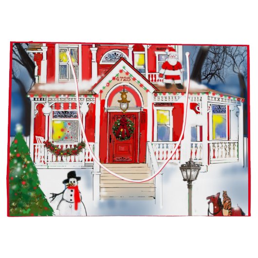 Old Fashioned kerstscene Victoriaans House Snow Groot Cadeauzakje (Achterkant)