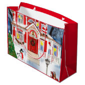 Old Fashioned kerstscene Victoriaans House Snow Groot Cadeauzakje (Achterkant Gekanteld)