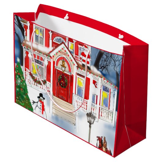 Old Fashioned kerstscene Victoriaans House Snow Groot Cadeauzakje (Achterkant Gekanteld)