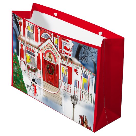 Old Fashioned kerstscene Victoriaans House Snow Groot Cadeauzakje (Voorkant Gekanteld)