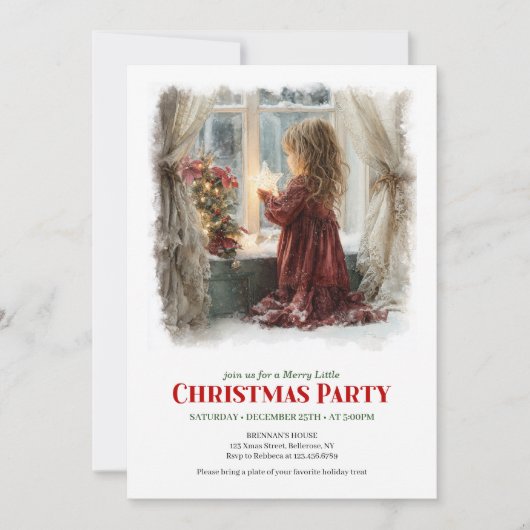 Old fashioned little girl holding shining star kaart (Voorkant)