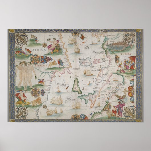Old fashioned Mediterranean sea map Poster (Voorkant)