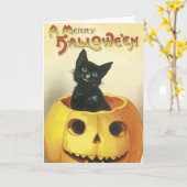 Old Fashioned Merry Halloween Cat Kaart (Gele Bloem)