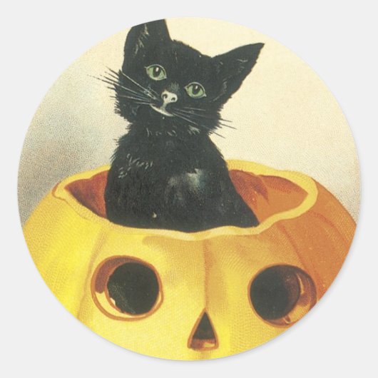 Old Fashioned Merry Halloween Cat Ronde Sticker (Voorkant)