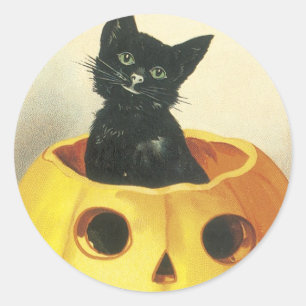 Old Fashioned Merry Halloween Cat Ronde Sticker