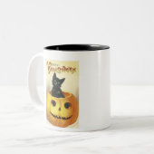Old Fashioned Merry Halloween Cat Tweekleurige Koffiemok (Voorkant links)