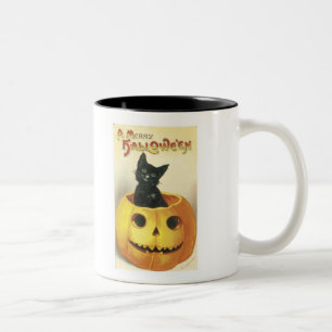 Old Fashioned Merry Halloween Cat Tweekleurige Koffiemok