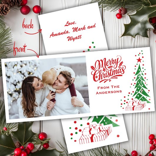 Old Fashioned Mid Century Custom Foto Kerstmis Feestdagenkaart