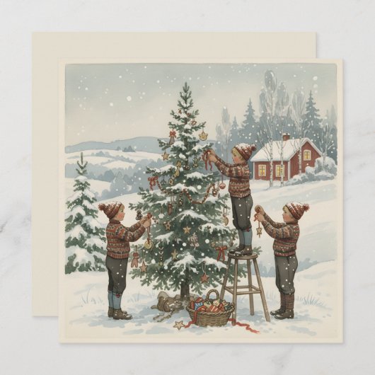 Old-Fashioned Nordic Christmas Tree Feestdagenkaart (Voorkant / Achterkant)