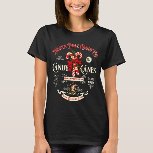 Old Fashioned North Le Candy Cane Company Elf Chri T-shirt (Voorkant)