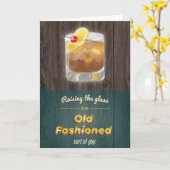 "Old Fashioned" Punny Whiskey Wood Verjaardag Kaar Kaart (Gele Bloem)