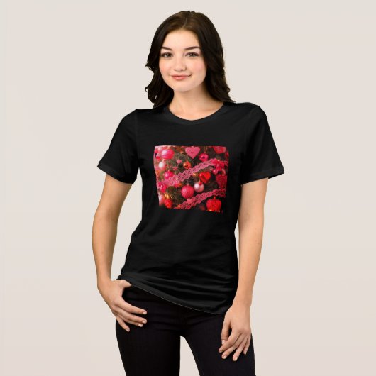 Old-Fashioned Retro Valentine Tree on Cozy Black  Tri-Blend Shirt (Voorkant volledig)