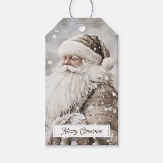 Old Fashioned Santa Claus Merry Christmas Cadeaulabel (Voorkant)