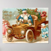 Old-Fashioned Santa Sleigh & Angels Holiday Poster (Voorkant)