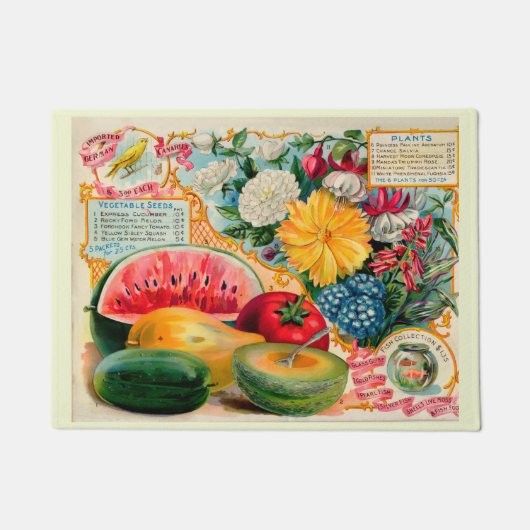 Old fashioned vegetable fruit flower seed advertis deurmat (Voorkant)