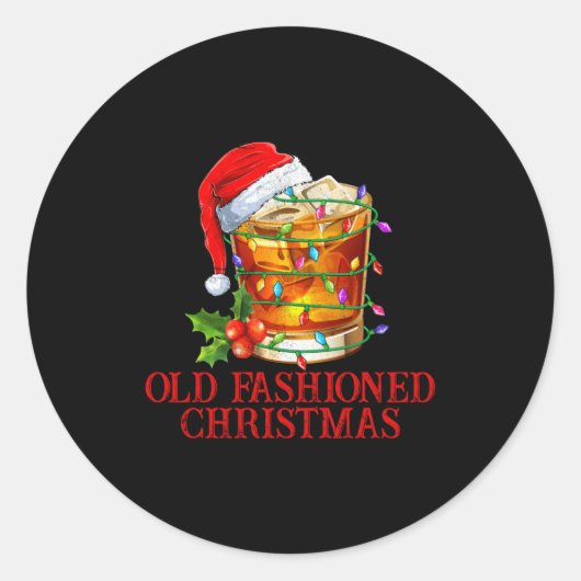 Old Fashioned Whiskey Christmas Funny Bourbon Tail Ronde Sticker (Voorkant)