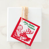 Old Fashioned Woodcut Santa Claus en Reindeer Bedankjes Labels (In situ)
