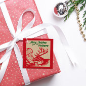 Old Fashioned Woodcut Santa Claus en Reindeer Bedankjes Labels