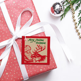 Old Fashioned Woodcut Santa Claus en Reindeer Bedankjes Labels
